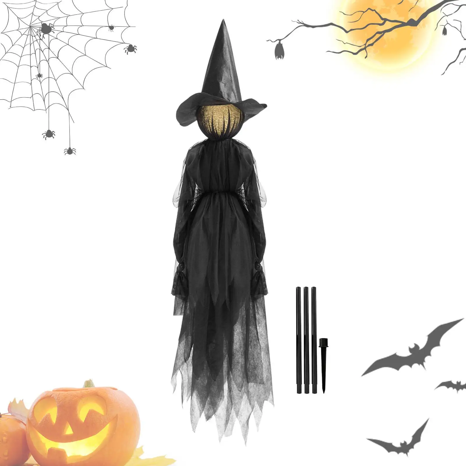 2025 Light-Up Witches with Stakes Halloween Decorations Outdoor Holding Hands Screaming Witches Sound Activated Sensor Decor