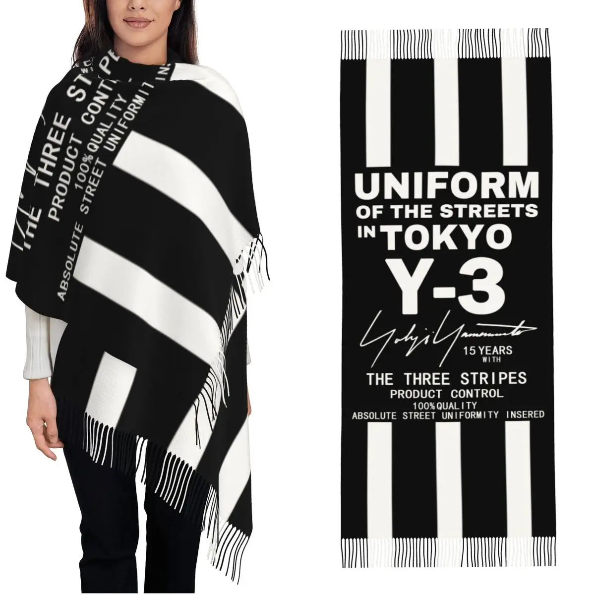 

Женский роскошный шарф с кисточками Yohji Yamamoto Of The Street Paris Y3 длинный зимний осенний Женский Повседневный кашемировый шарф