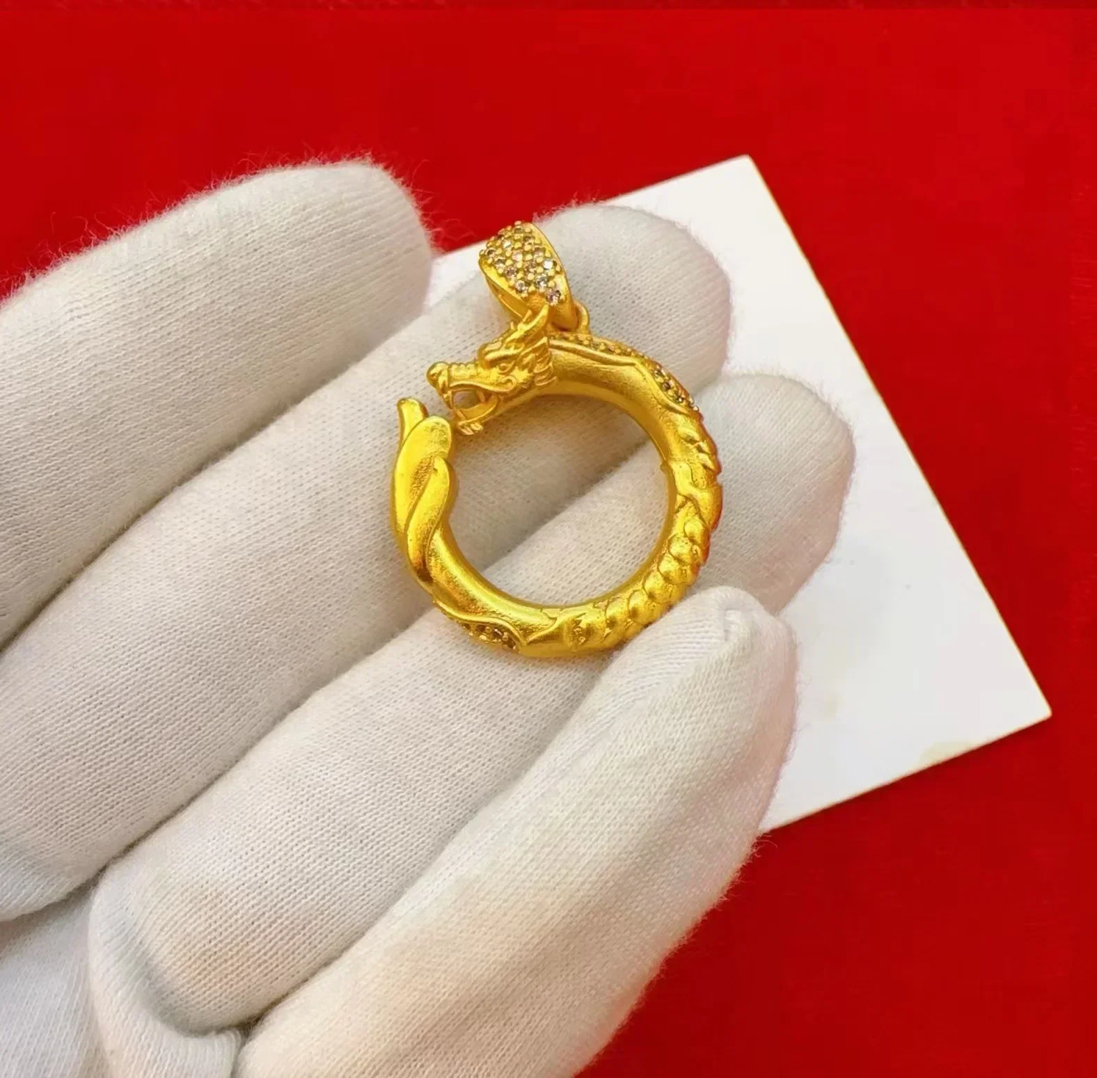 9999 Real Gold 24K Dot Diamond Dragon Peace Buckle Pendant Twelve Zodiac Animal Year Pendant AU750 Womens Necklace