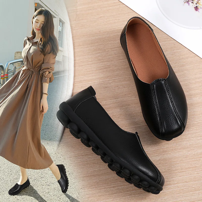 Women Fashion Flat Shoes Soft Loafers Sneakers Women Round Toe Women's Oxford Shoes Comfortable Genuine Leather Shoes Large size