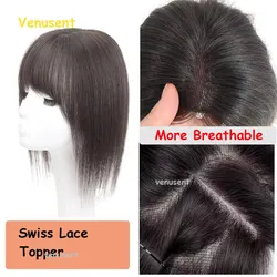 Air Bangs Human Hair Topper 9x14CM Hand-tied Full Lace Soft Swiss Lace Base Hairpiece Clip in Breathable Hair Toupee For Summer