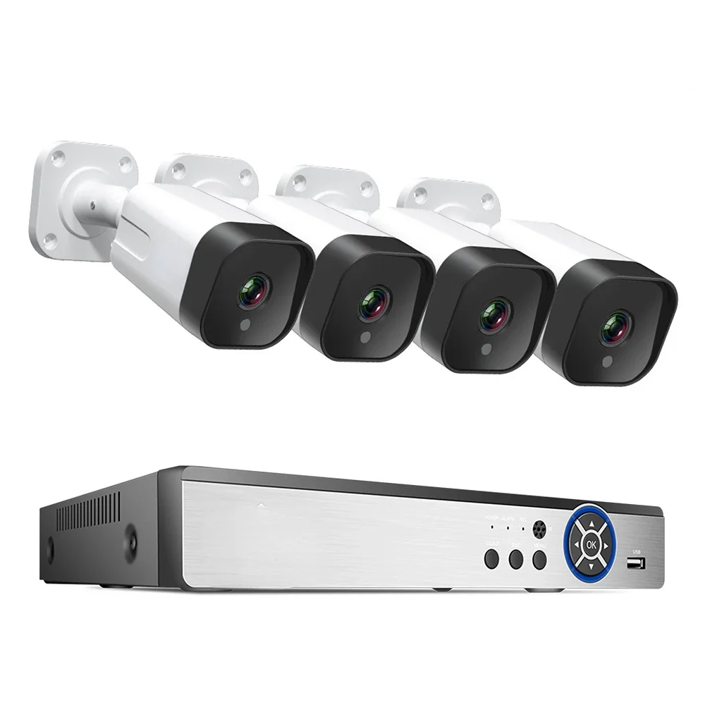 

4K 8MP 8Channel POE NVR kit 4PCS IP Bullet Surveillance Camera Security System Set Two-way Audio Smart CCTV Outdoor