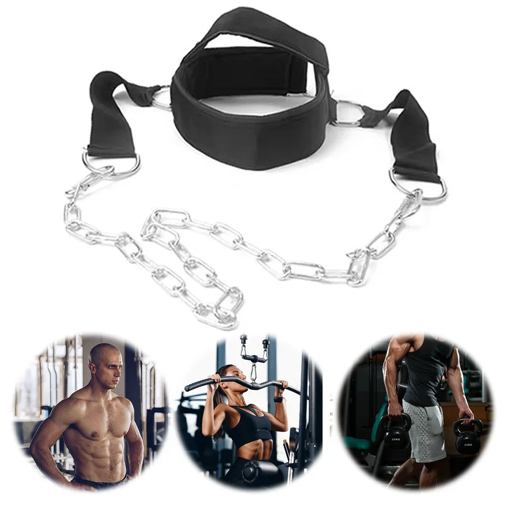 Gym Fitness Weight Bearing Cap Adjustable Neck Harness with Steel Chain Neck Trainer Neck Muscle Power Training