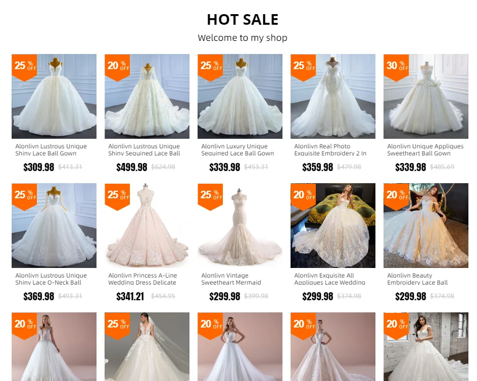 Alonlivn Bling Shiny O-Neck Wedding Dress Elegant Appliques Puffy Ball Gown Bride Skirts