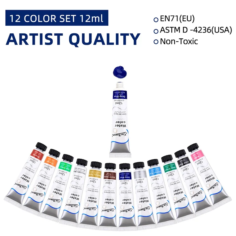 12 Color Water color paints Set High Quality Artist Painting Professional Washable Water color 12ML Student Exam Art Supplies