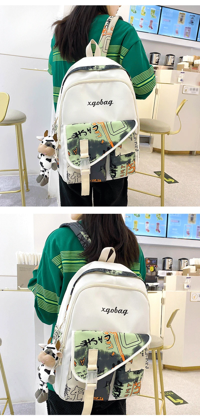 TINYAT Vintage-Schulrucksack aus Segeltuch für Mädchen, ästhetische Büchertasche mit versteckten Taschen, leichte College-Tasche für Sport, Fitnessstudio – Detail 6
