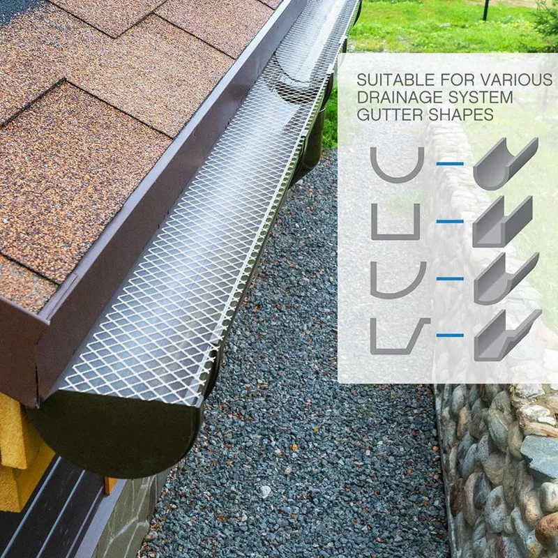 X18A-Gutter Guard Mesh Filter Gutter Cover DIY Gutter Screen Protection Netting Roll With 10 Fixed Cable Tie For Leaves