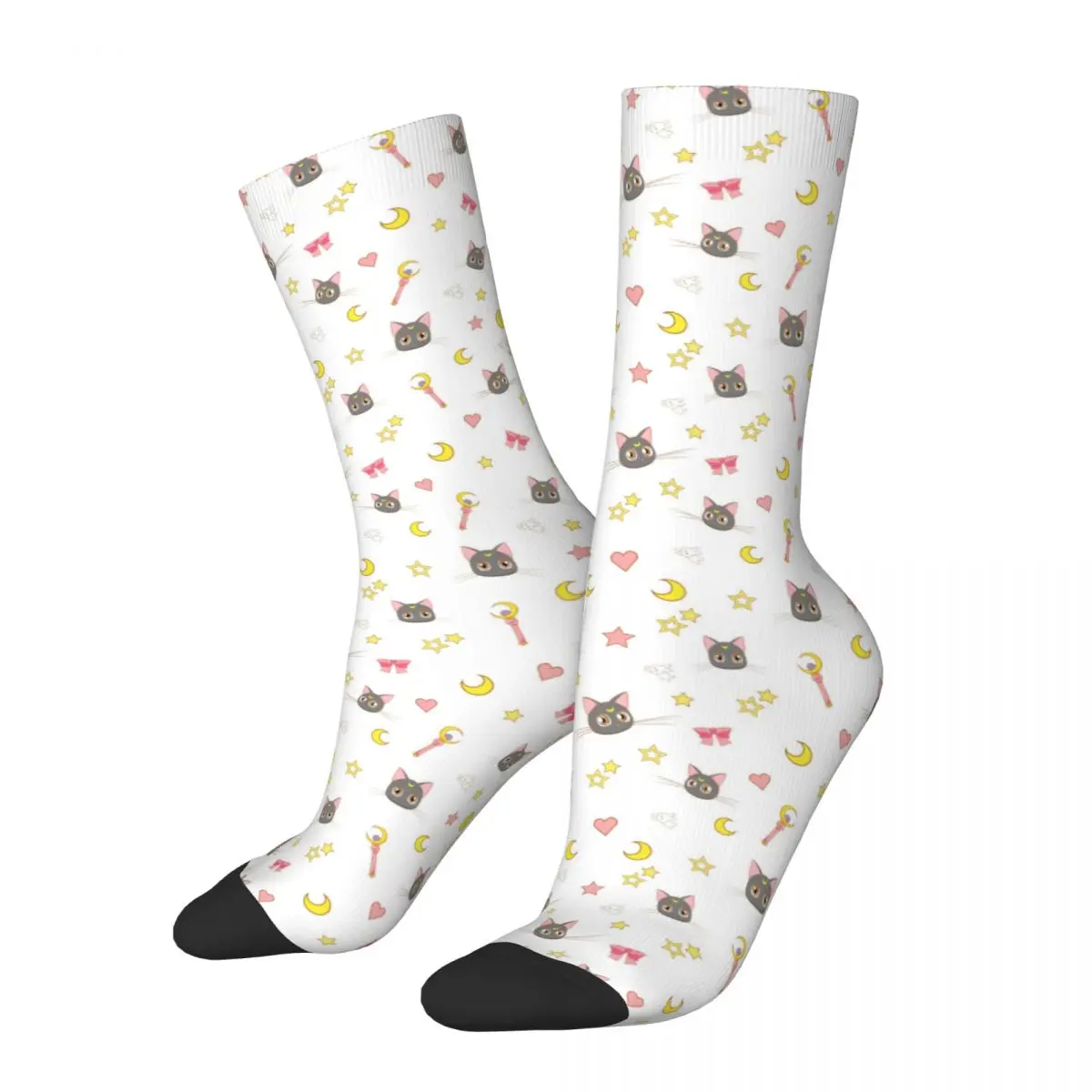 

Hip-hop Anime Moon Cat Soccer Socks Cute Cartoon Polyester Long Socks for Unisex Non-slip