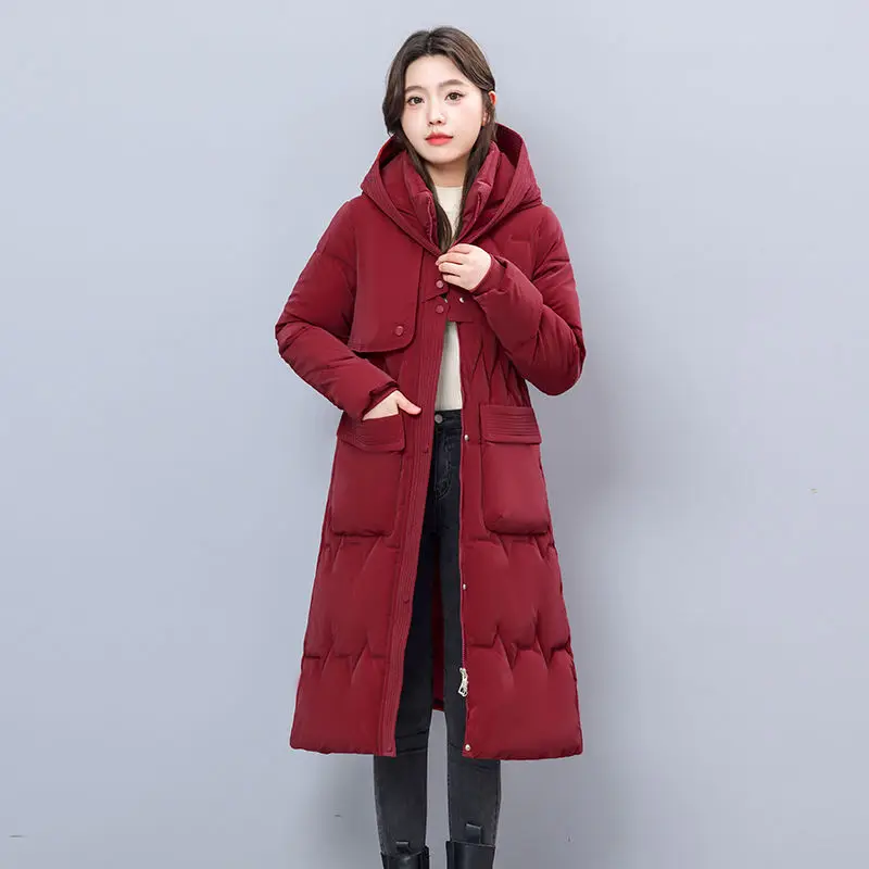 

Winter New Women Down Cotton Suit Medium Long Large Thickened Warm Hooded Women Windproof Coat Parkas Lady Overcoat L-4XL