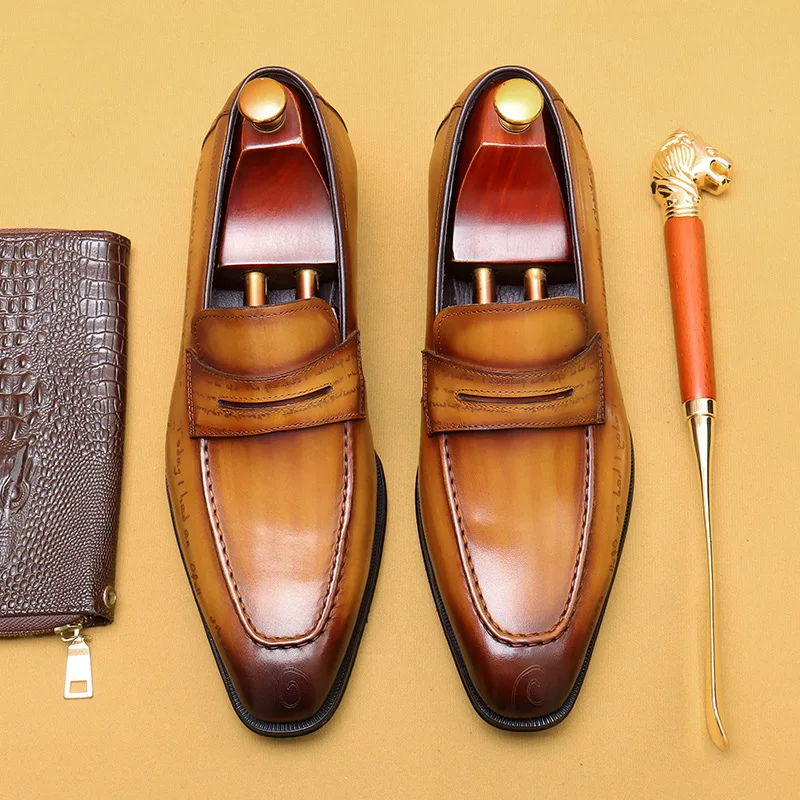 

Genuine Leather Handmade Calfskin Slip-on Party Wedding Dress Shoes Business Formal Shoe Luxury Men's Black Brown Loafers