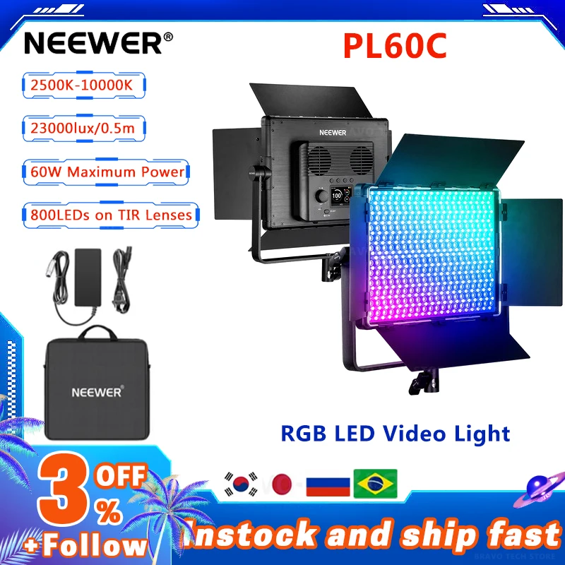 NEEWER PL60C RGB LED 비디오 라이트, 6 가지 조명 모드 사용 가능, 2.4G/APP/DMX/패널 제어 모드