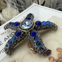 SKEDS Retro Full Crystal Heavy Industry Seastar Brooch Pin For Women Men Fashion Classic Vintage Rhinestone Design Badges 2