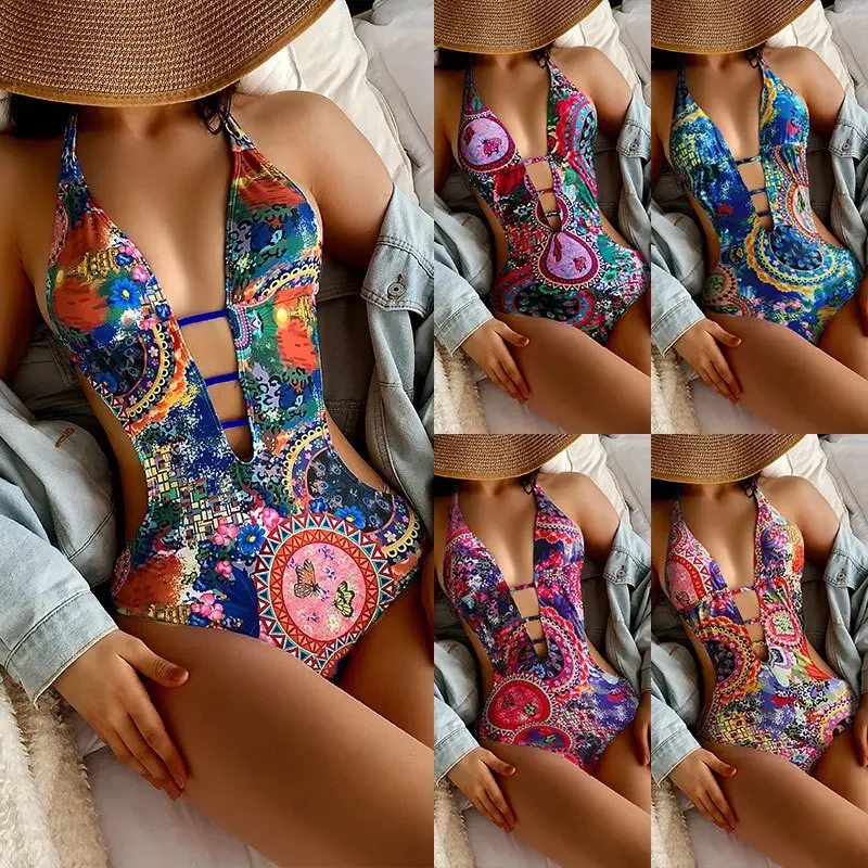

One Piece Swimsuit Women Swimwear 2024 New Backless Hollow Out Bodysuit Lace Up Monokini Brazilian Bathing Suits Beach Summer