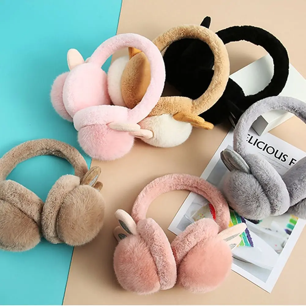 Women's Fashion Earmuffs Rabbit Ear Folding Earmuffs Faux Fur Plush Winter Warm Cold Protection Earflaps