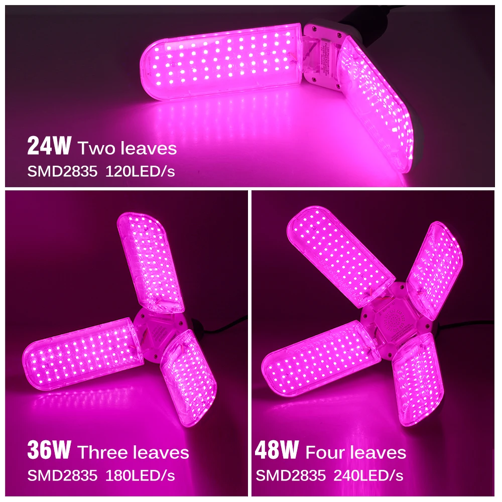24W 36W 48W Foldable LED Grow Light Full Spectrum Purple Red Light E27 Phytolamp Bulb Indoor Plants Seeding Veg Growing Lamp led grow light,grow light,led bulb lamp