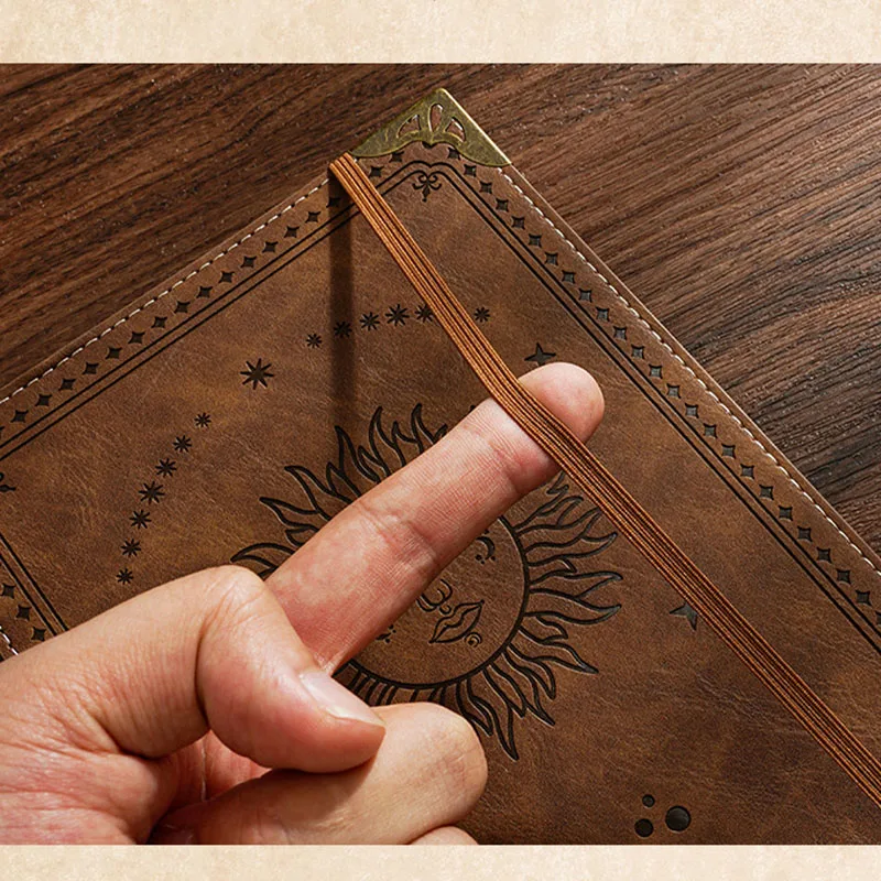 Refillable Leather Journal with Retro Tree & Sun Design - Witchy Notebook