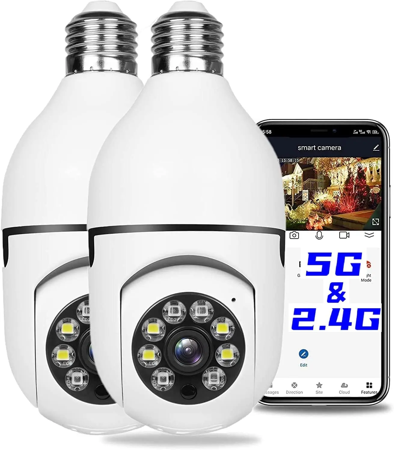 

D2 Smart Light Bulb Camera 5G WiFi Outdoor 1080P E27 Bulb Security Camera Indoor 360° Security Smart Motion Detection Cameras