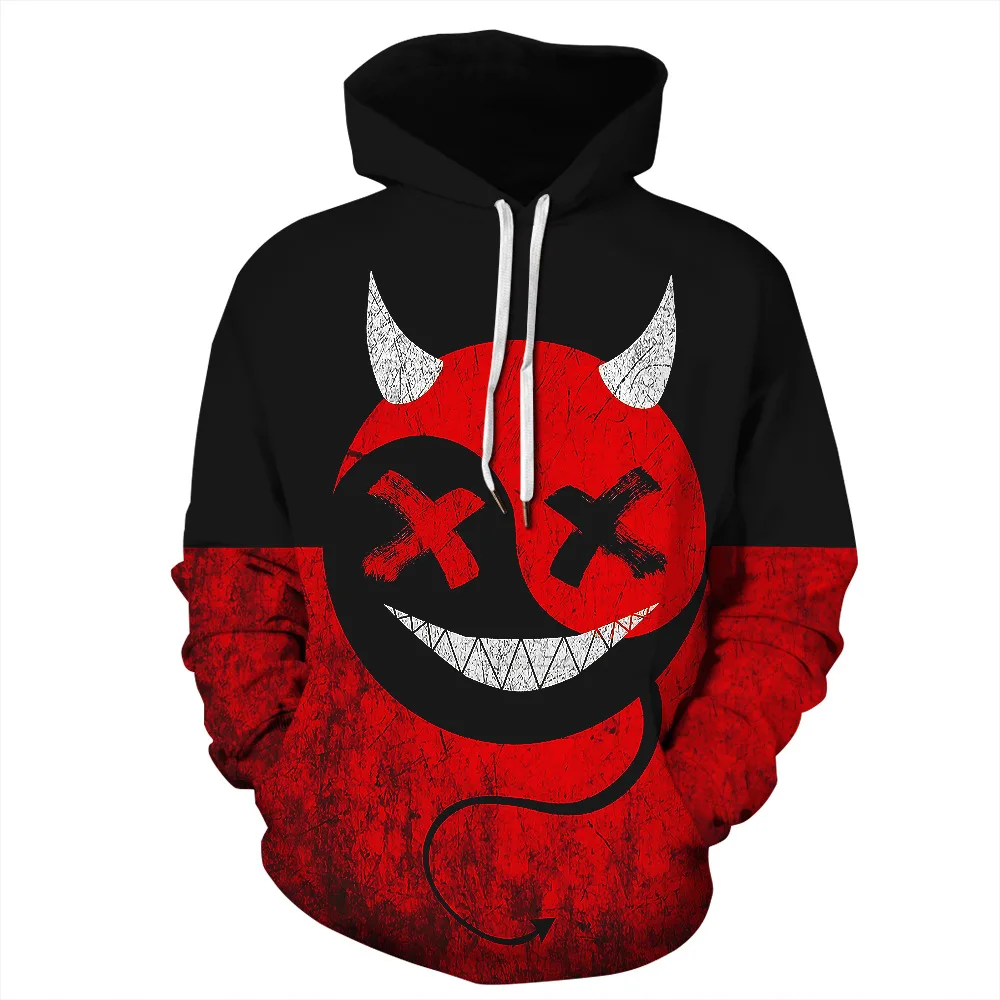 Spring Autumn Men Black Red Hoodies Haha Joker Print Hooded