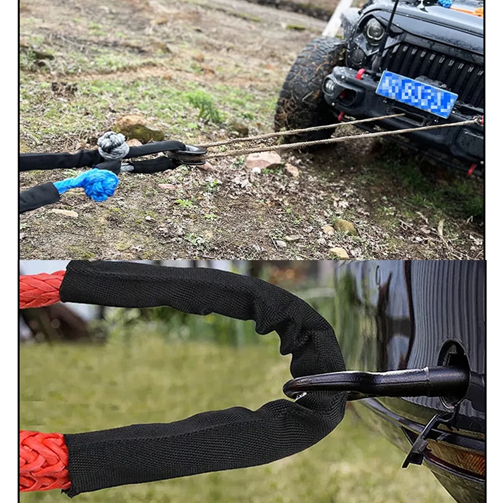55000lbs Winch Rope Synthetic Soft Shackle + Recovery Ring Set Rugged Shackles With Protective Sleeve for Truck Vehicle Recovery winch rope set