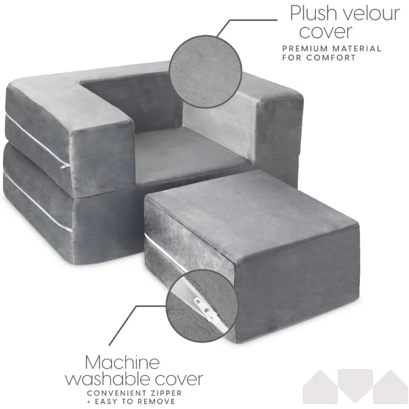 Kids Couch - Modular Kids Sofa for Toddler and Baby Playroom/Bedroom Furniture (Grey Small) 5