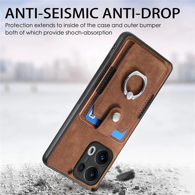 Luxury Leather Magnetic Wallet Case with Ring Stand and Card Slot - Shockproof