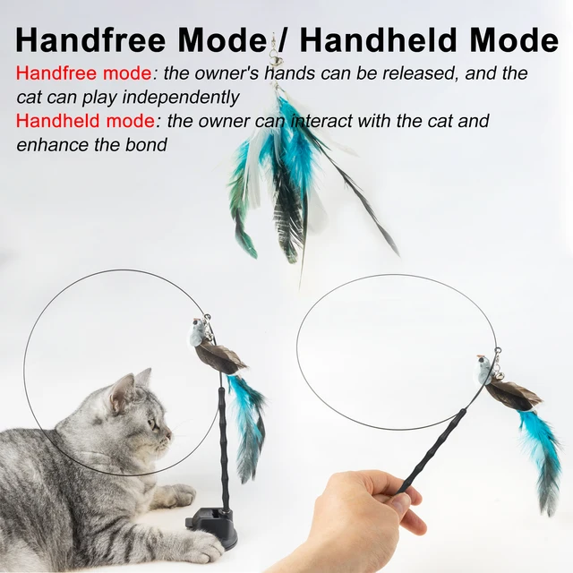 Handfree Bird/Feather Cat Wand with Bell Powerful Suction Cup Interactive Toys for Cats Kitten Hunting Exercise Pet Products 3