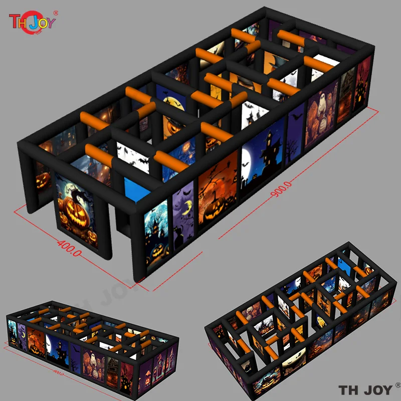 Fast Air Shipping,11x3m Black Inflatable Maze Arena Blooded Halloween Haunted House with Roof Sport Game for Sale 6
