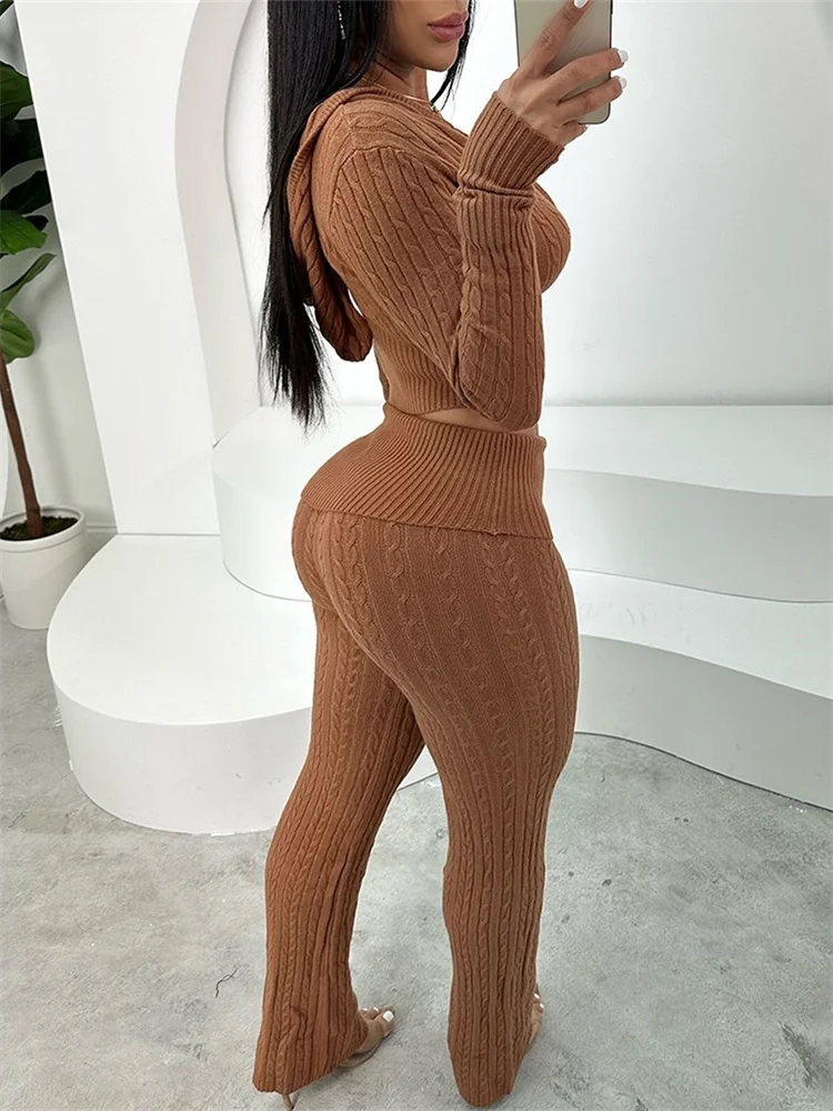 Wmstar New 2 Piece Sets Women Clothing Pants Sets Casual Solid Color Knitted Long Sleeved Two-piece Set Wholesale Dropshipping