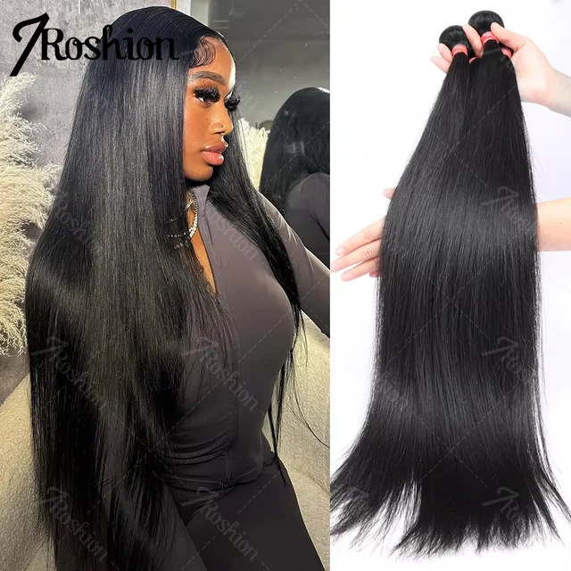 Brazilian 30 40 Inch Raw Virgin Unprocessed 100% Human Hair Extensions Bone Straight  3 4 Bundles Double Weft Bulk Braiding Hair 1