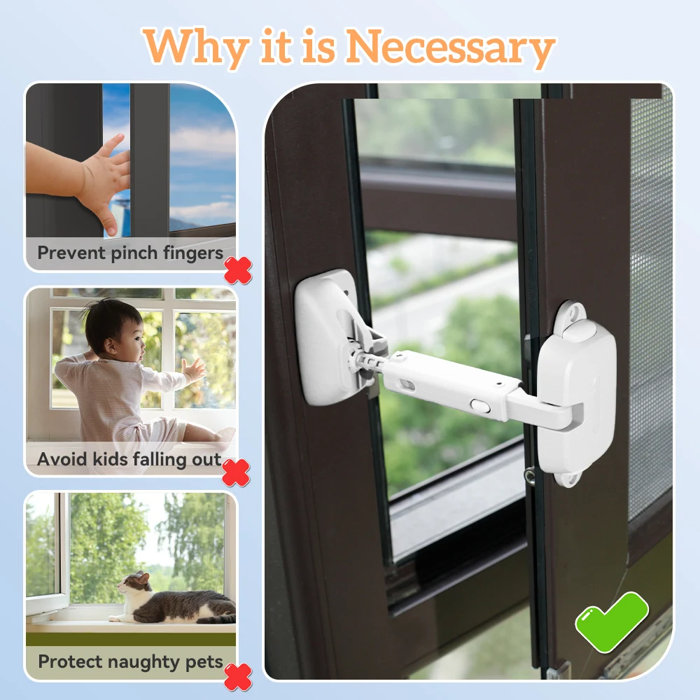 Child Protection Window Restrictor Adjustable Window Lock Child Safety Stopper Falling Prevention Locks Limiter 1PC