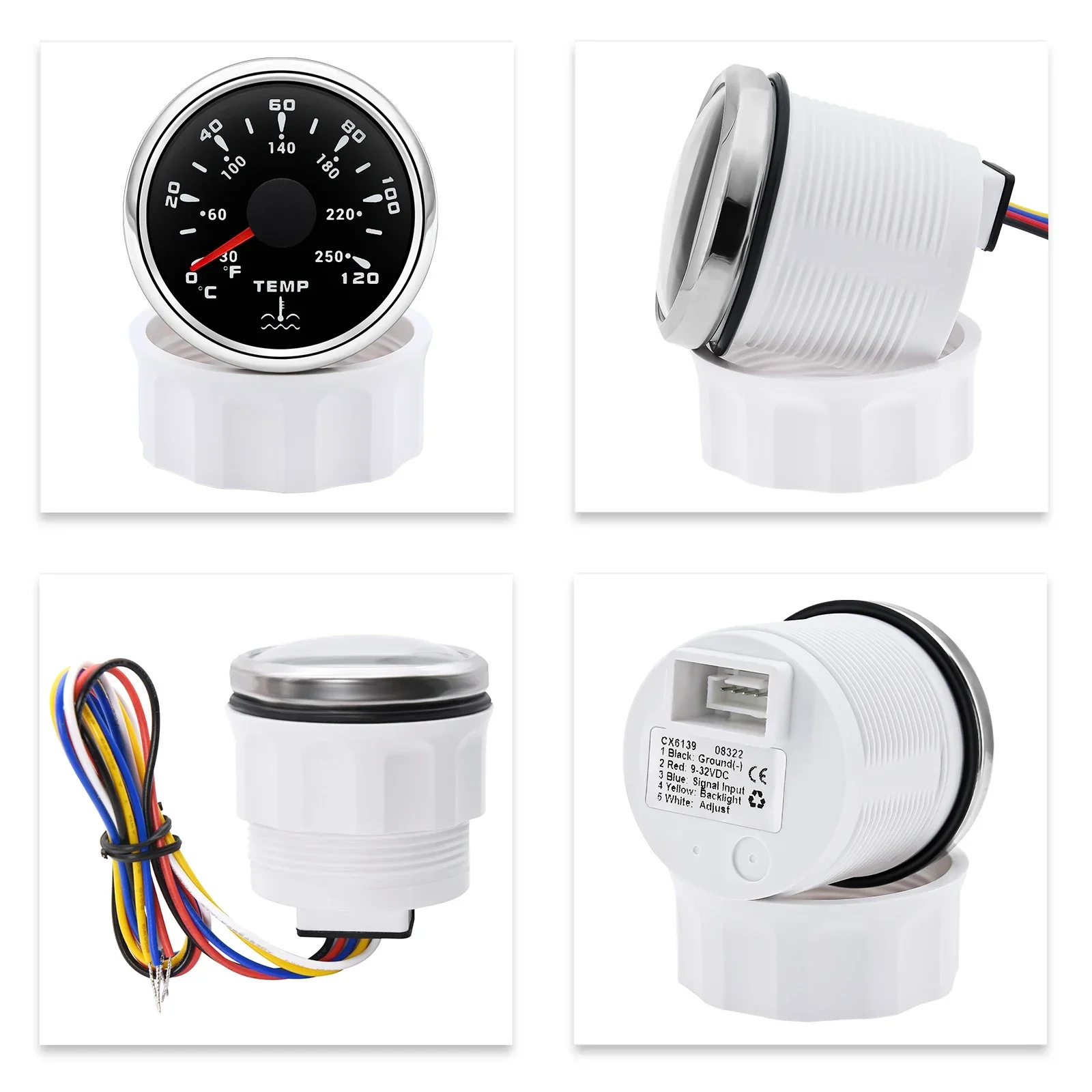 7 Colors Backlight 52MM Water Temperature Gauge 0~120℃ Water Temp Sensor 1/8NPT