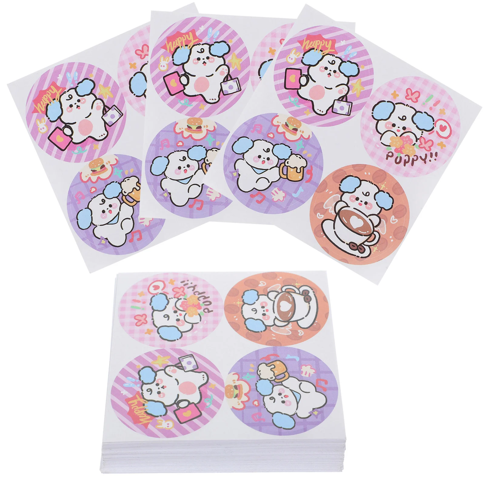 100 Sheets Puppy Stickers Gift Cartoon Decor Adhesive Envelopes Sealing Labels Self-adhesive Paper Round Marker Dot Tags