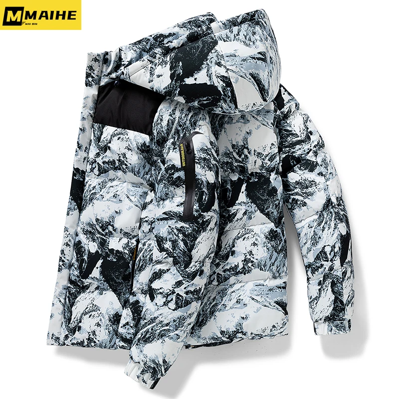 Autumn And Winter Cotton Jacket for Men's Korean Fashion Trend Loose Short Printed Coat High Quality Thick Padded Men's Coat
