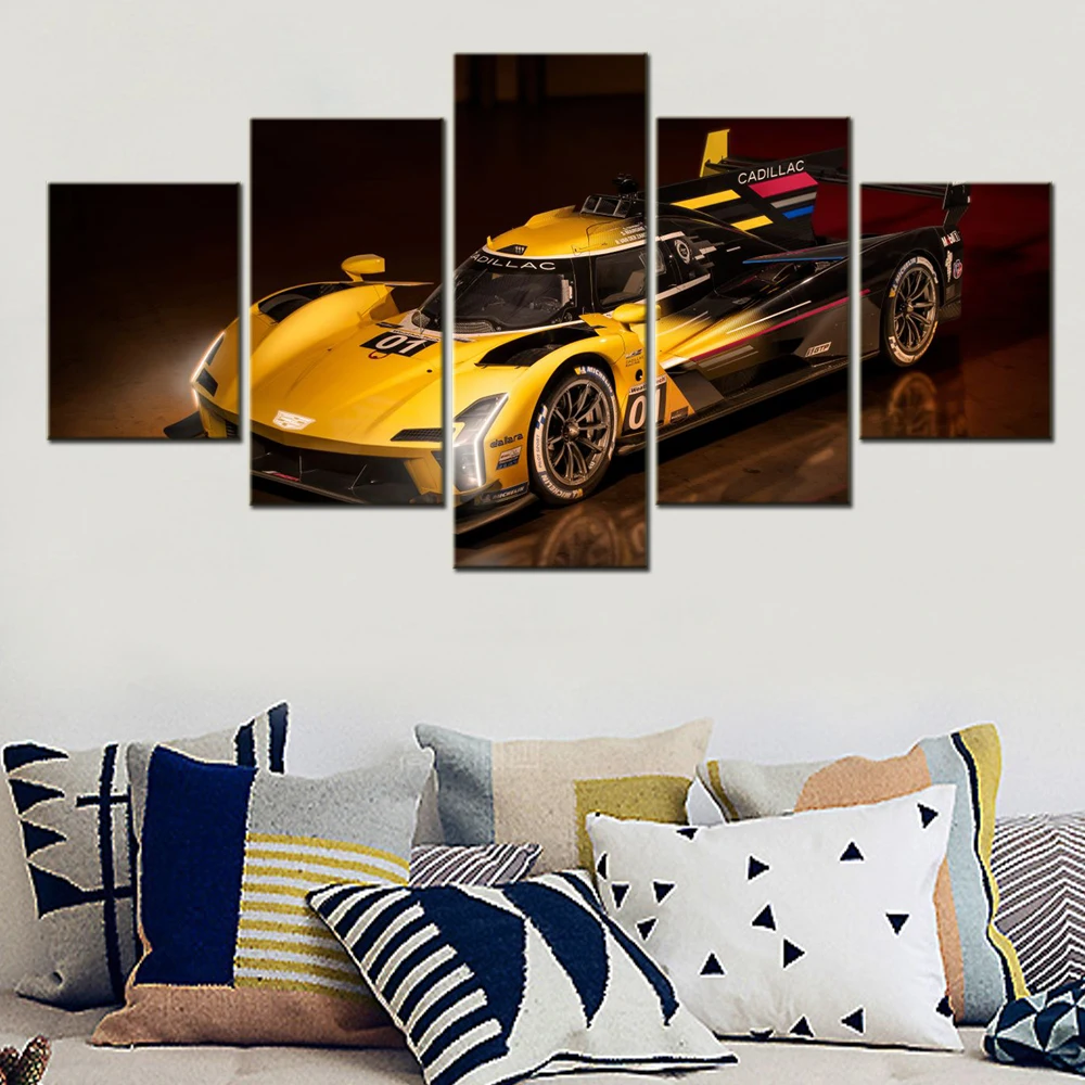 

5 Pieces Canvas Wall Arts Poster Painting Super Cool Racing Yellow Cars Wallpaper Home Decor Picture Print Living Room Framework