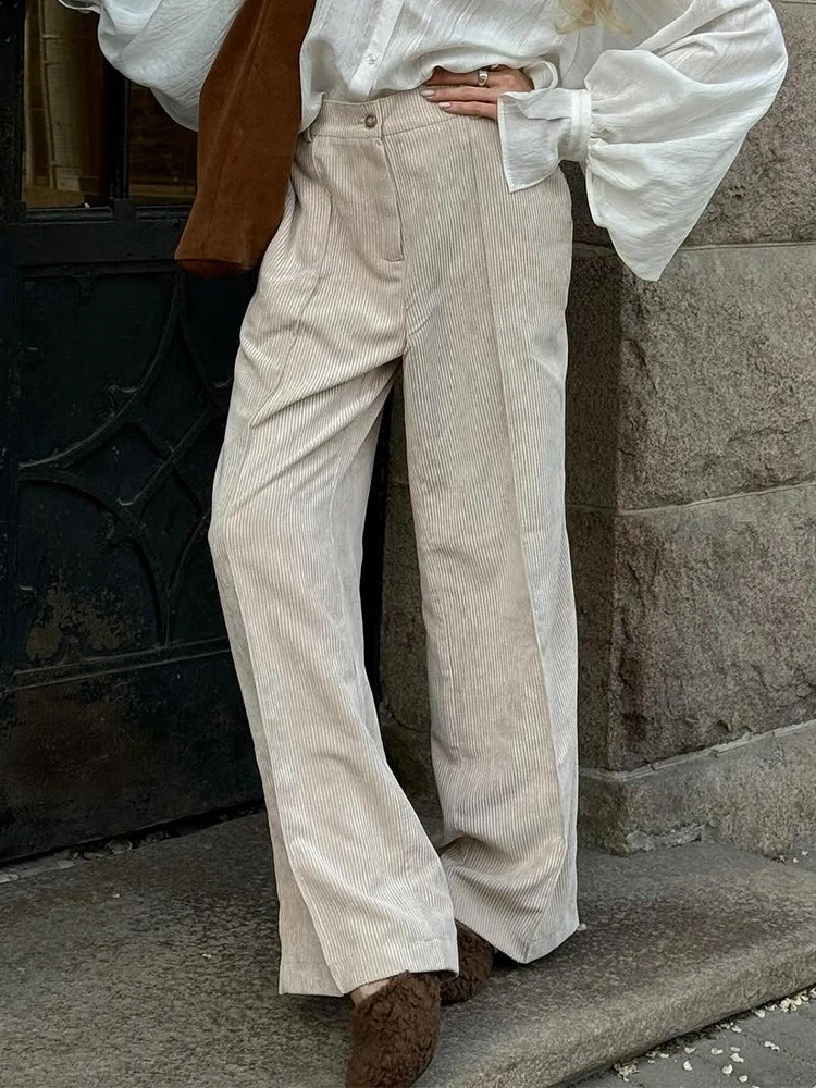 Bornladies Cotton Women's New Retro Wide Leg Pants Loose Fit Corduroy High Waist Trendy Autumn Winter Fashion Trousers