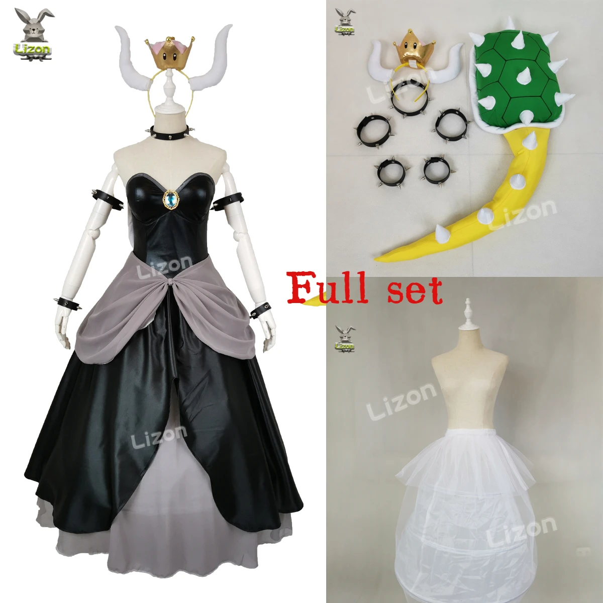 Bowsette Princess Bowser Peach Saber Lily Cosplay Costume Dress Set with  Horn and Turtle Shell Halloween Costumes for Women - AliExpress