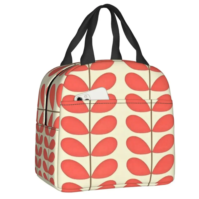 

Red Color Multi Stem Orla Kiely Insulated Lunch Bag Women Scandinavian Flowers Lunch Tote for Outdoor Camping Travel Food Box