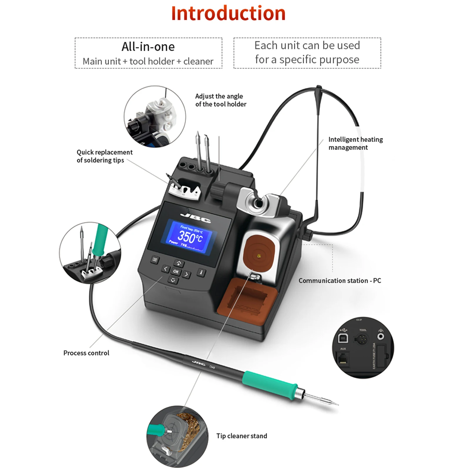Soldering Iron Electric Soldering Iron Soldering Iron Kit Soldering Iron Set Original JBC CD-2BHQF Soldering Station Precision Intelligent Rework Tools With C245 Soldering Iron Tip For Repair Mobile Phone