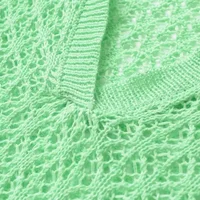 Women Fashion Jacquard Solid Knitted Hollow Out Pullover Sweater Vintage Lapel Neck Short Sleeve Female Chic Lady Tops - Image 5