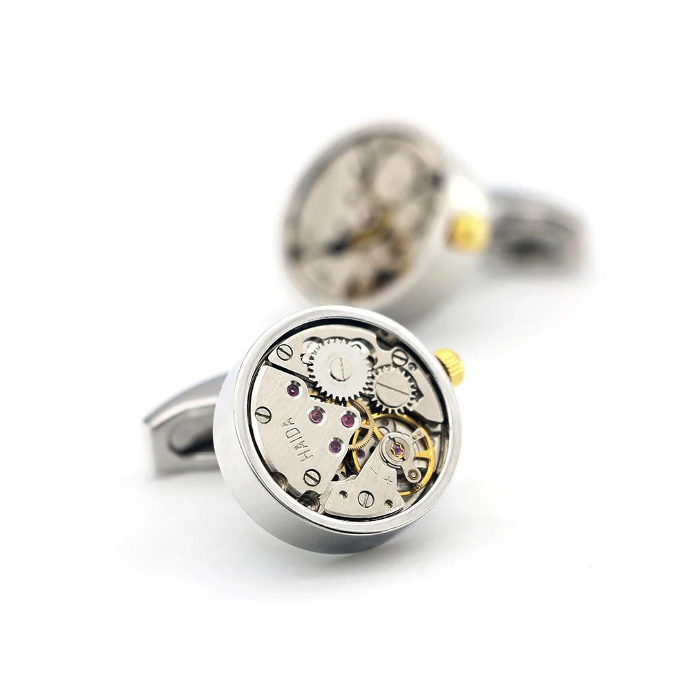 Men s Functional Movement Cufflinks Silver Color Mechanical Watch Design Quality Staineless Steel Cuff Links Free Shipping