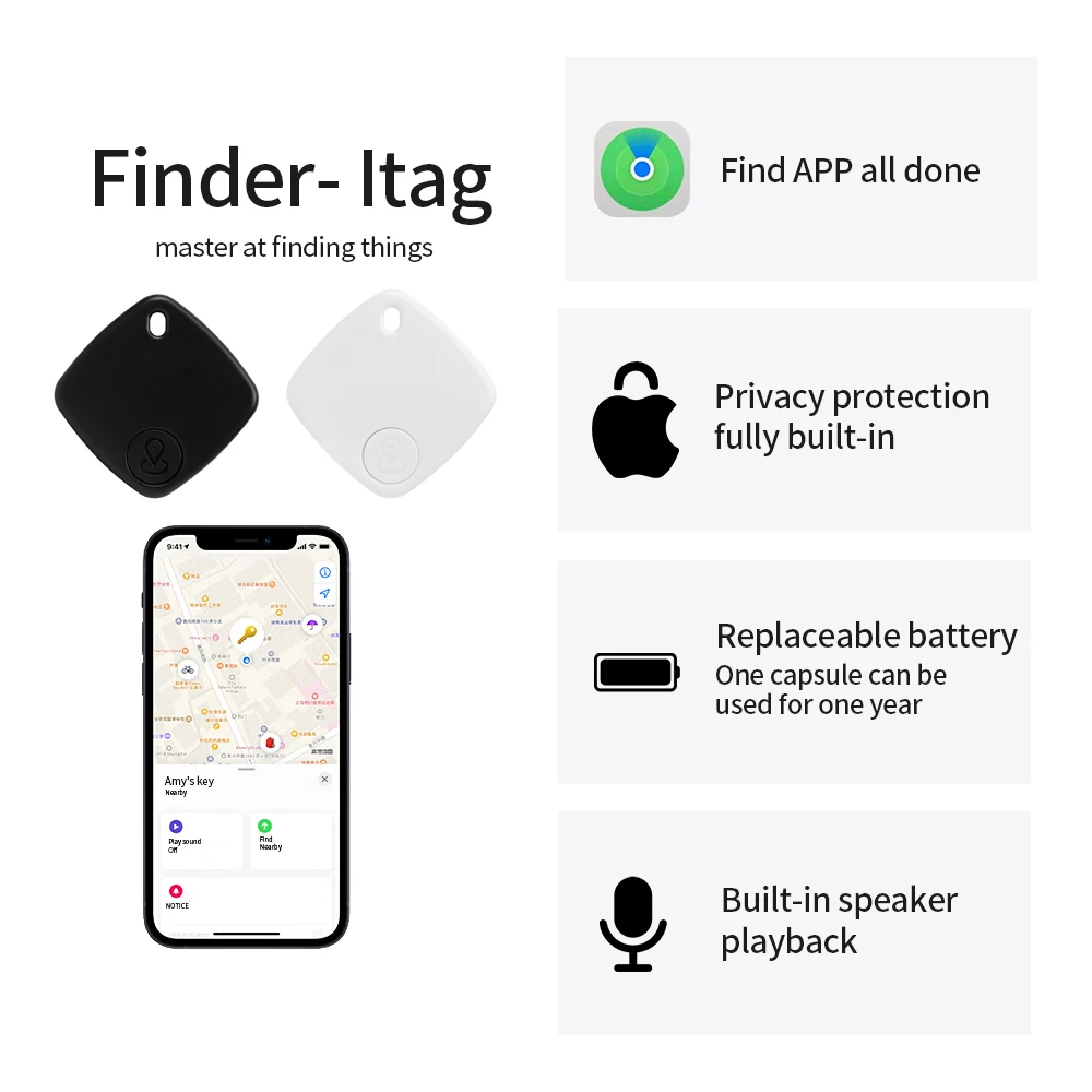 Mini Smart Tag Bluetooth GPS Tracker Locator Anti-lost Alarm for Key Wallet Bag Luggage Pet Finder Works with Apple Find My