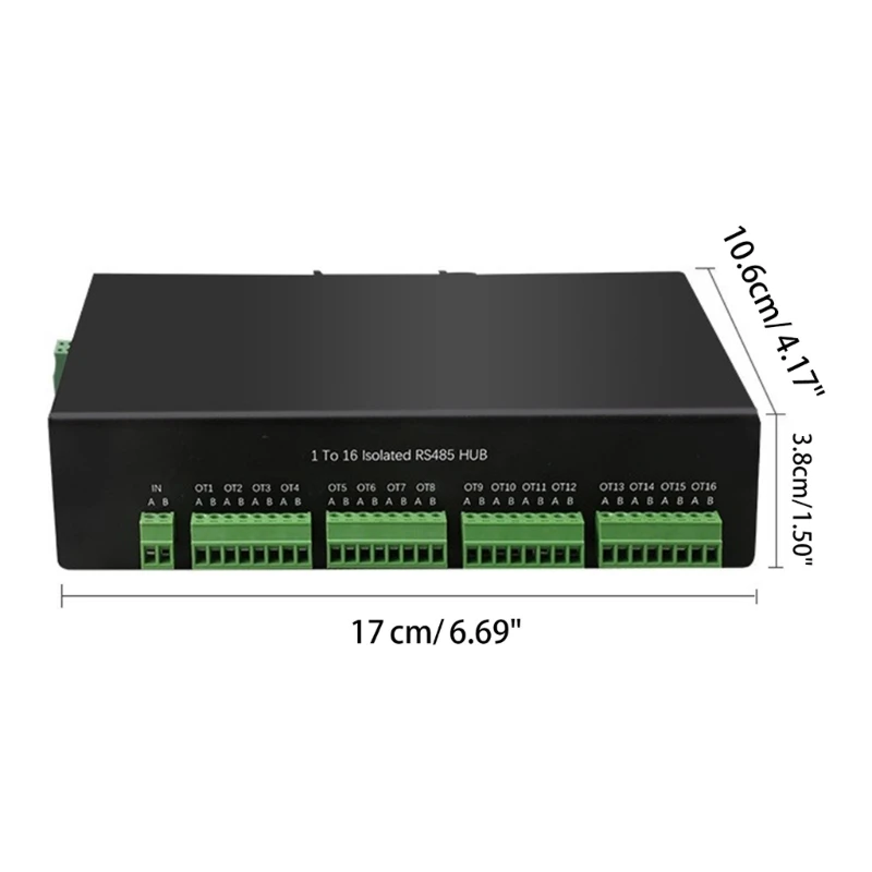 RS485 Hub 16-Channel RS485 Splitter 16-Port 485 Sharer Splitter 1 In 16 Out Industrial-Grade Isolated HUB