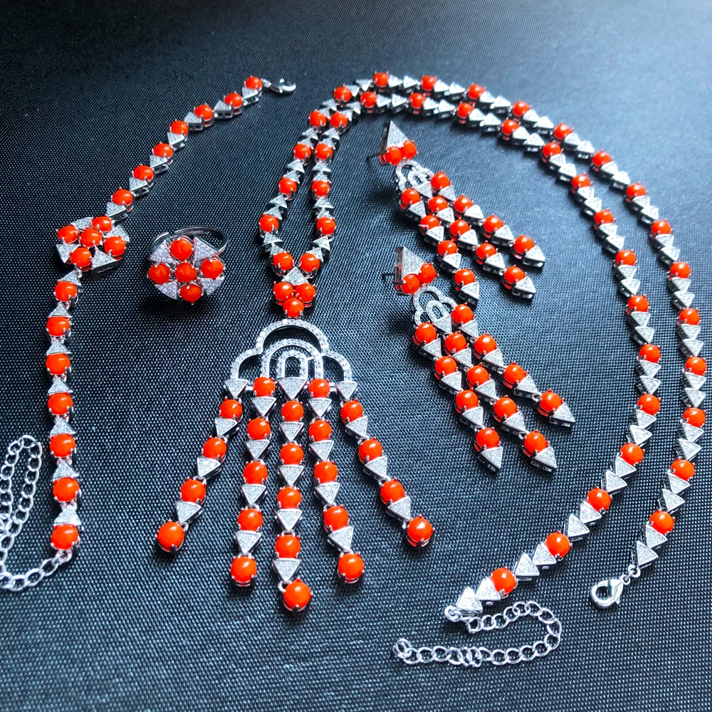 

Missvikki Luxury Shiny Necklace Bangle Ring Earrings 4pcs Jewelry Sets Original Gougeous Splicing Set For Women Wedding Party