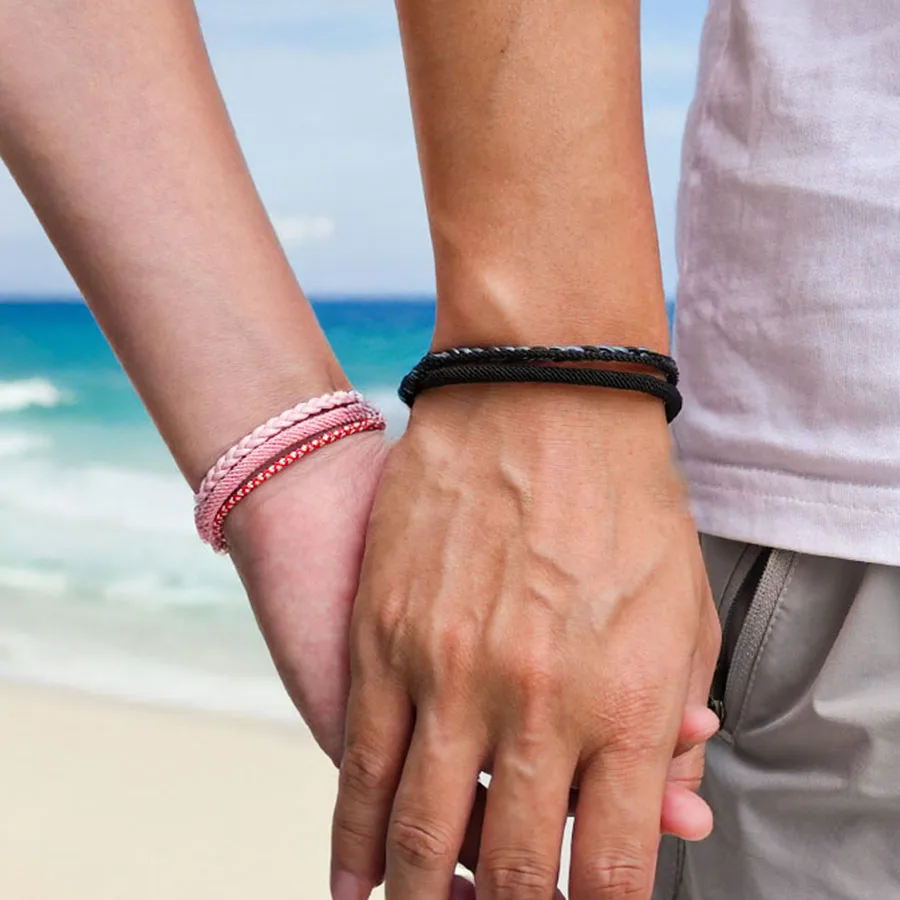 Pink Leather Braided Couple Bracelet Valentine Day Gift