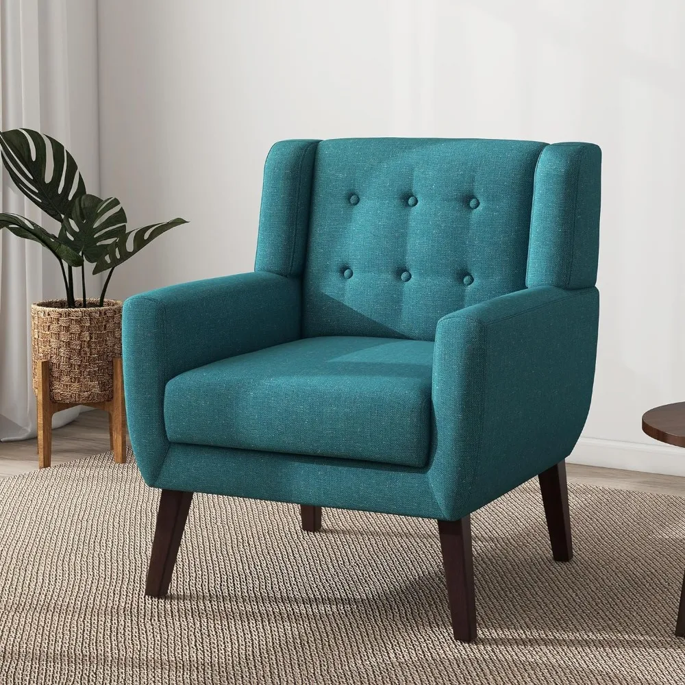 Living Room Chair Comfy Single Lounge Sofa Button Tufted Armrest Reading Seat Mid Century Upholstered Living Room Chair