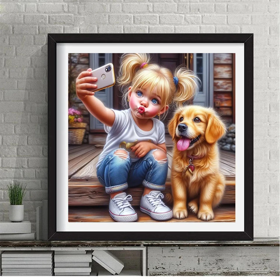 DIY Diamond Painting 2025 Cross stitch Girl and Dog Mosaic Rhinestone Embroidery Kit Home Wall Decor Gift