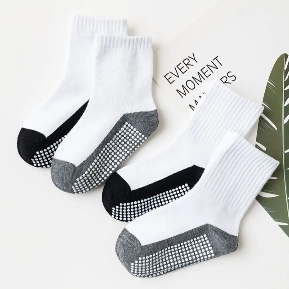 5Pairs Mid Tube Kids Anti-Slip Socks Solid Cotton Non-Slip Gripper Children's Floor Socks Sticky Breathable