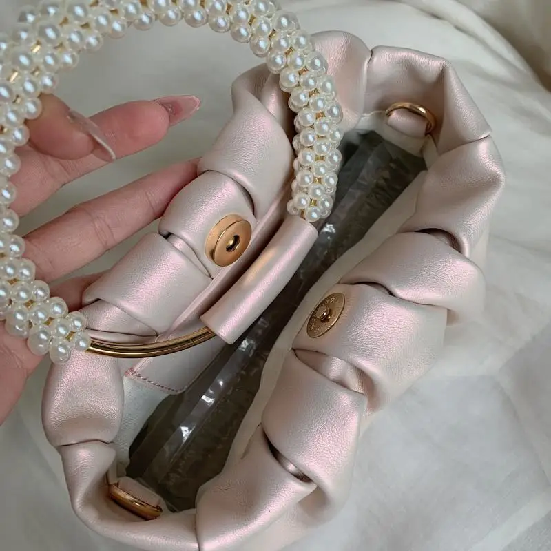 JIAERDI Harajuku Pearl Handle Cloud Hand Bag Wallet Women Retro Elegant Pu Leather Y2k Purse Female Fairycore Aesthetic Handbag