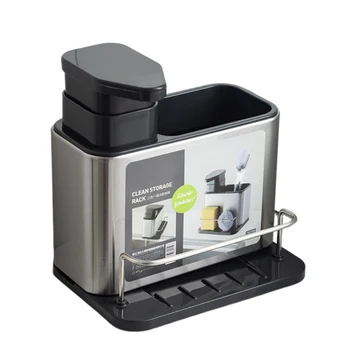 ที่จ่ายสบู่สแตนเลส 3-in-1 พร้อมที่จัดระเบียบอ่างล้างจาน มีรูระบายน้ำ ที่ปั๊มสบู่ ที่วางฟองน้ำ 2