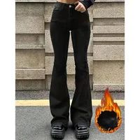 2025 Winter Female High Waist Plush Thermal Jeans Girls Classic Fleece Denim Trousers Women Korean Slim Thin Flared Pants